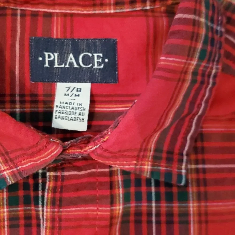 The Children's Place Boy's Long Sleeve Plaid Button Down Size 7/8